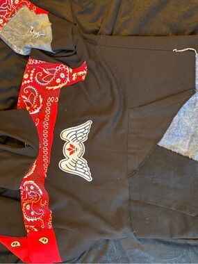 Kids Black Hoodie with Red Bandana Accent